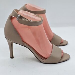 Nine West PRUCE Nude Tan Beige Leather Block Heel Sandals Size 7M
